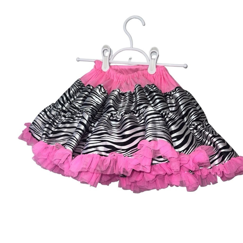 Chic By tutu Couture Zebra Print Skirt Black White Pink Satin Ruffle Sz 4/6 med